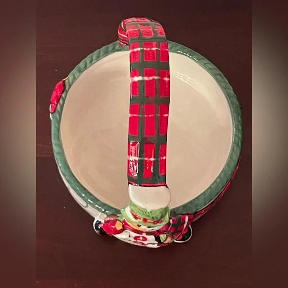 BNIB Fitz and Floyd Holly Hat Snowman Ceramic Basket 2013 Christmas Candy Dish - Picture 3 of 10